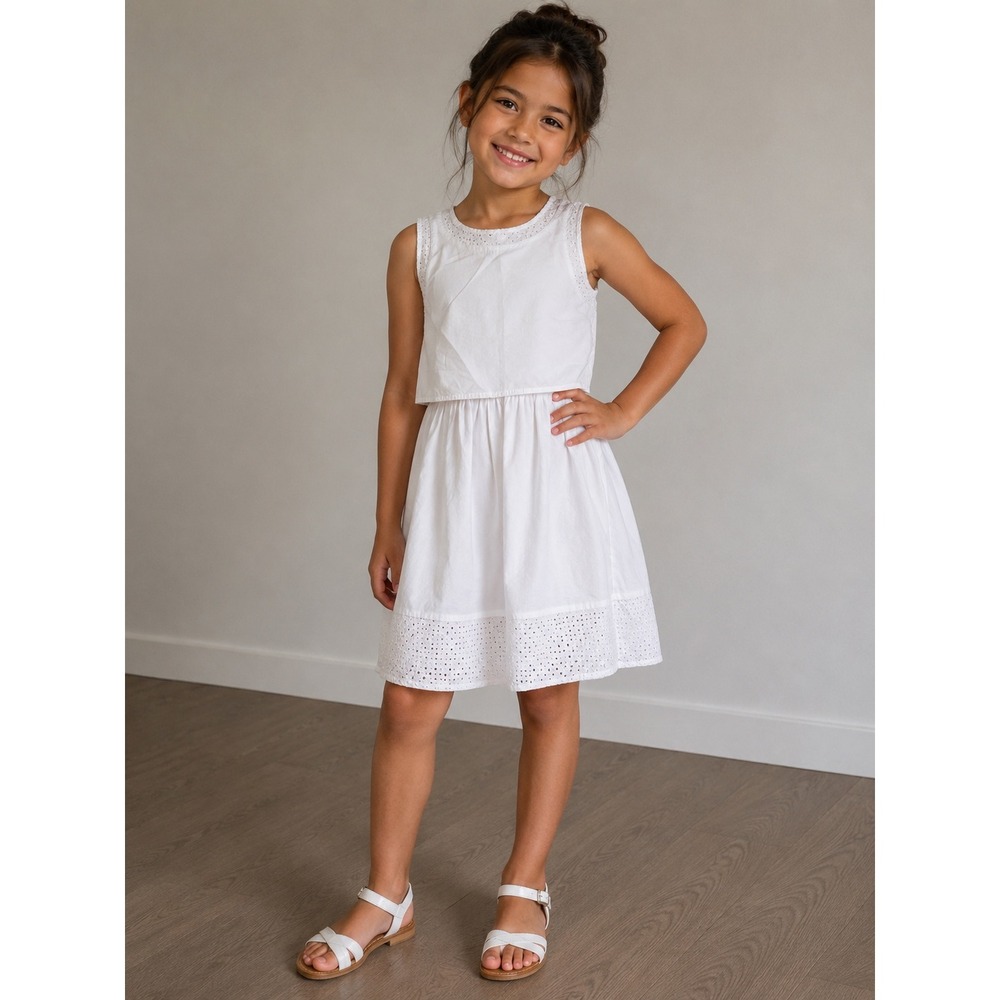 Eyelet Dress M 8 White Sleeveless 100% Cotton Cottagecore Summer Boho Wedding